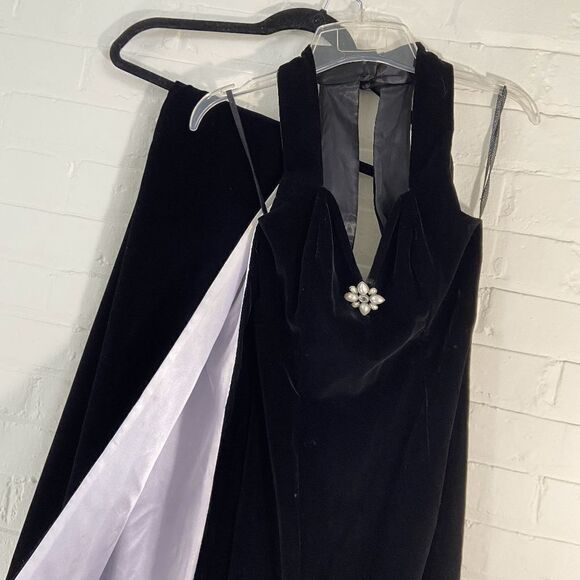 Jessica McClintock 90s Gunne Sax Black Velvet Halter Formal Gown Dress Prom - XS - Picture 2 of 10